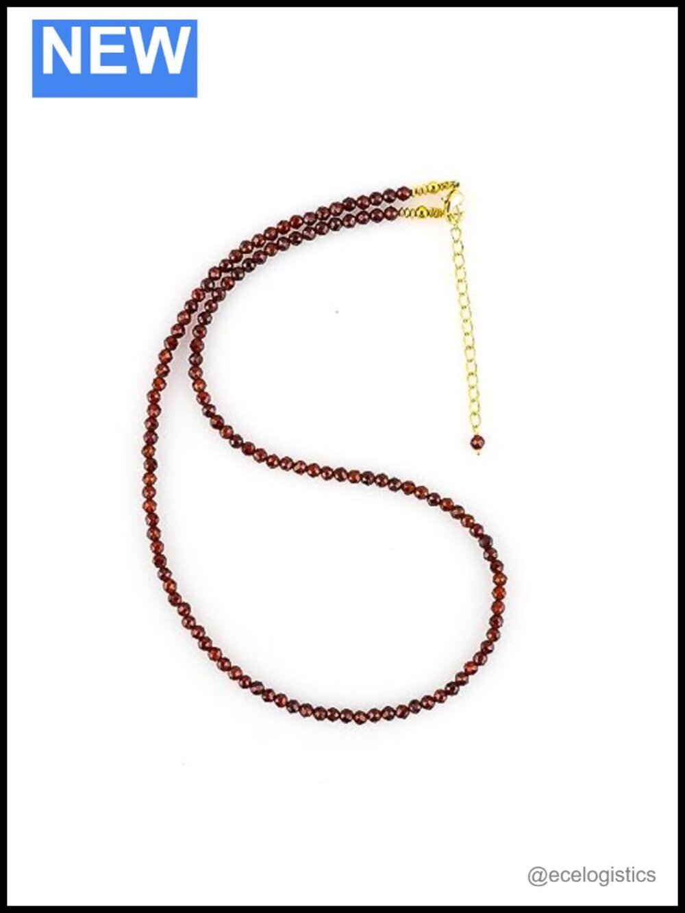 Handmade Faceted Garnet Beaded Necklace Gold Plated Chain 16+2 Inch